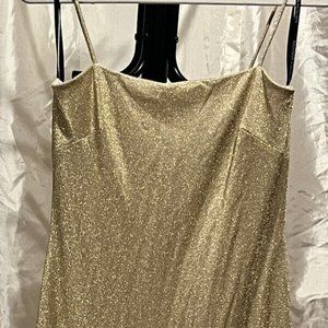 Arianna by Rachel Kaye Asymmetrical Long Shiny Gold Dress Size 6 Formal Prom